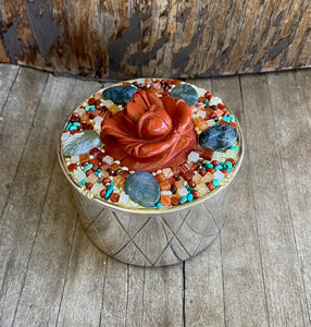 ROUND BOX WITH JASPER, AND PEARLS, PAVEE.