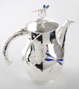 COFFEE POT WITH LAPIS LAZULI  DRAGONFLIES