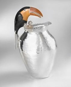 TOUCAN WATER PITCHER WITH BLACK ONYX AND YELLOW JASPER MOSAIQUE.