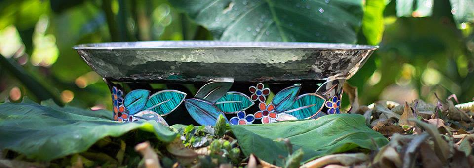 LARGE SEMI PRECIOUS STONES PLATTER WITH VERDIGRIS PATINA.