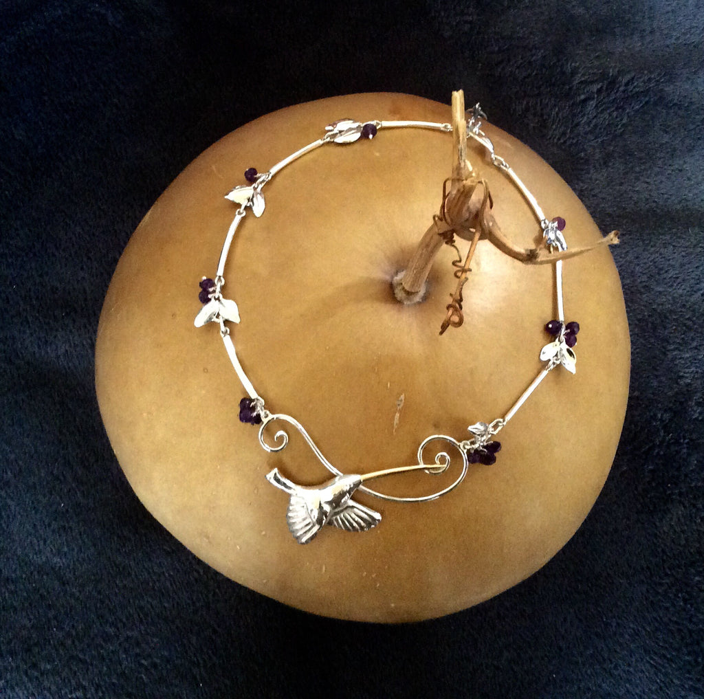 AMETHYST HUMMING BIRD NECKLACE
