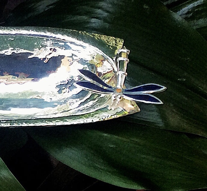 LONG SERVING DISH WITH LAPIS LAZULI WINGED DRAGONFLY