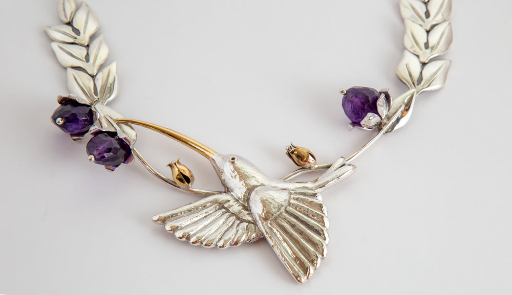 HUMMINGBIRD NECKLACE WITH AMETHYST