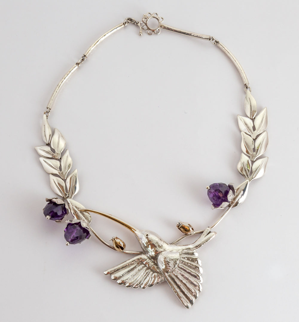 HUMMINGBIRD NECKLACE WITH AMETHYST